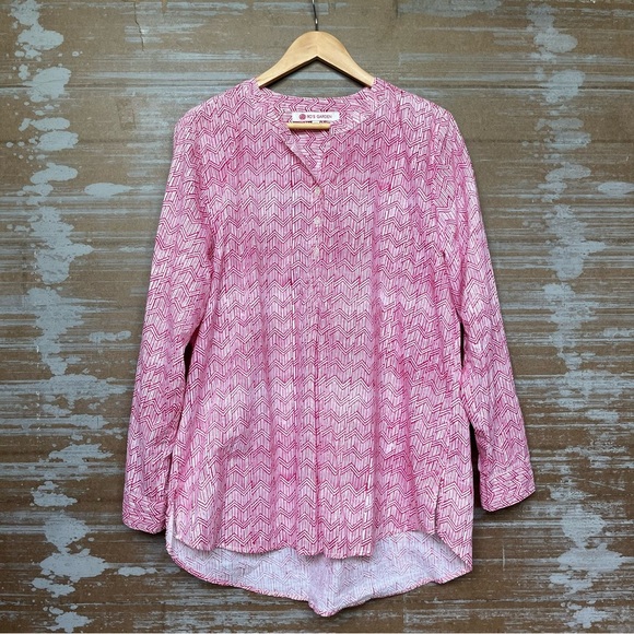 Ro’s Garden Tuckernuck Popover Blouse 100% Cotton Geometric Preppy Womens M - Picture 1 of 4